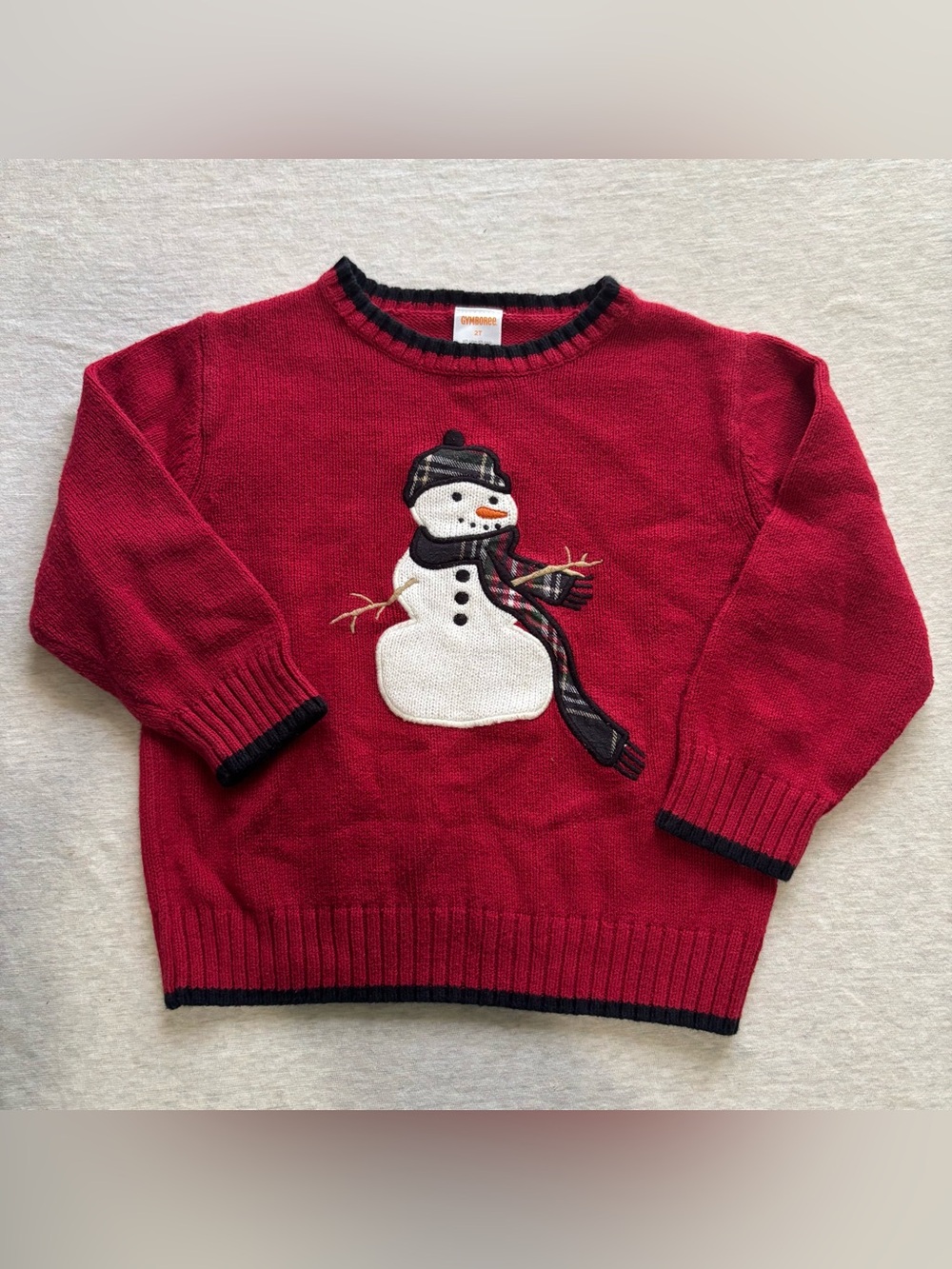 Gymboree 2T Red Knit Snowman Holiday Christmas Sweater Plaid Scarf